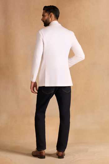 Shop_Raghavendra Rathore Jodhpur_Off White Suiting Full Sleeve Crest Blazer _at_Aza_Fashions