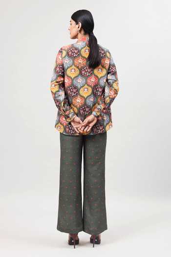 Shop_Sue Mue_Multi Color Linen Collared The Jaal Printed Pure Shirt And Pant Set _at_Aza_Fashions