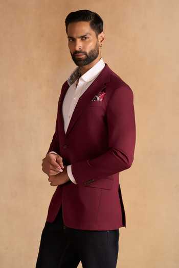 Raghavendra Rathore Jodhpur_Maroon Cotton Oxide Blazer _Online_at_Aza_Fashions