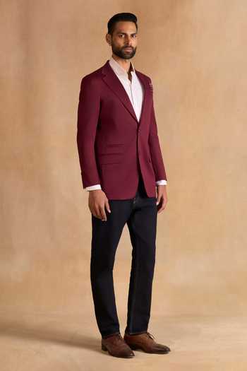 Buy_Raghavendra Rathore Jodhpur_Maroon Cotton Oxide Blazer _Online_at_Aza_Fashions