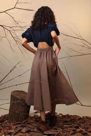 Shop_MATI_Beige Cotton Round Neck Color Blocked Midi Dress _at_Aza_Fashions