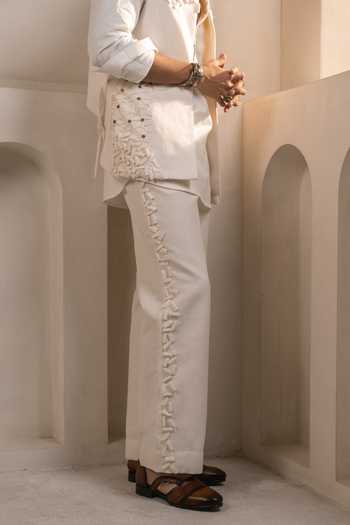 Buy_Jatin Malik_Ivory Cotton, Linen Applique Valencia Shacket And Kurta Set 