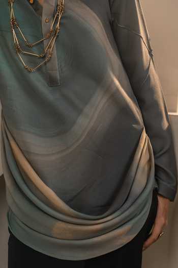 Jatin Malik_Grey Silk, Crepe Eclipse Print Kurta Set _at_Aza_Fashions