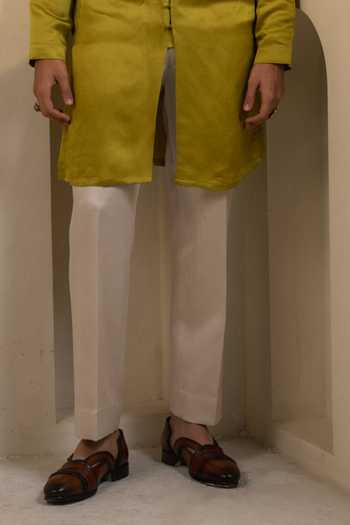 Jatin Malik_Green Silk, Linen Zari, Pearls Gold Moss Kurta Set _Online_at_Aza_Fashions