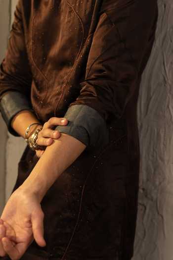 Buy_Jatin Malik_Brown Silk, Linen Embroidery, Pearls Mirage Kurta Set _Online_at_Aza_Fashions