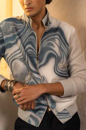 Buy_Jatin Malik_Ivory Crepe, Denim Sequins Sienna Wave Pattern Jacket _Online_at_Aza_Fashions