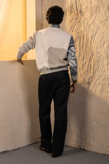 Shop_Jatin Malik_Ivory Crepe, Denim Sequins Sienna Wave Pattern Jacket _at_Aza_Fashions