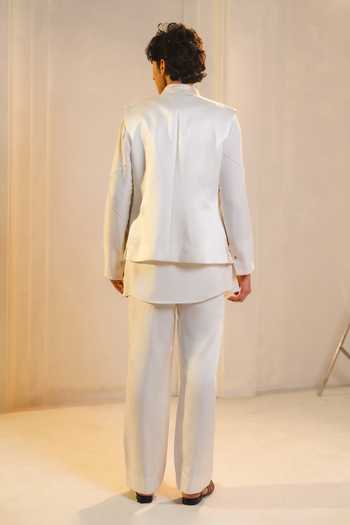 Shop_Jatin Malik_Ivory Silk, Crepe, Linen Embroidery Shankara Hand Nehru Jacket And Kurta Set _at_Aza_Fashions
