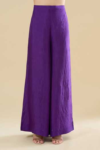 Shop_Anamika Khanna_Purple Sequins Round Neck Tonal Embroidered Short Kurta And Pant Set 