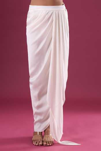 Amit Aggarwal_Ivory Chiffon V-neck Asymmeric Cape And Skirt Set _at_Aza_Fashions