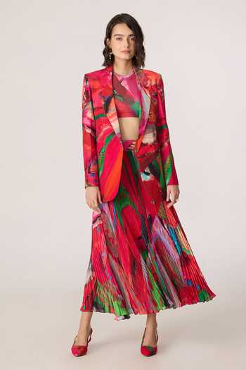 Saaksha & Kinni_Pink Crepe Rebekkah Printed Blazer _at_Aza_Fashions