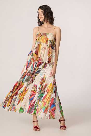 Shop_Saaksha & Kinni_Multi Color Organza, Chiffon Square Neck Genora Print Blouse 