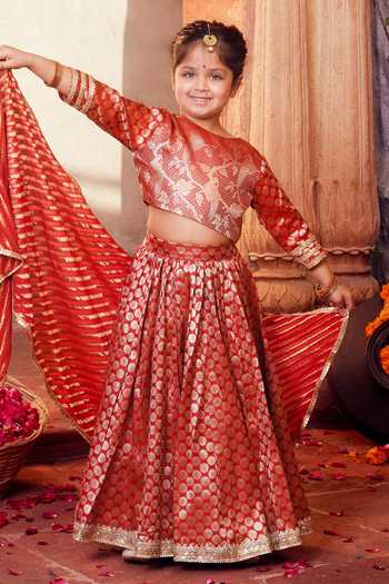 Buy_Chotibuti_Red Silk Zari Banarasi Lehenga Set _at_Aza_Fashions
