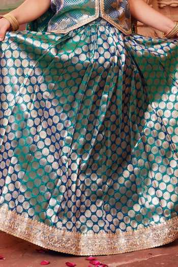 Buy_Chotibuti_Blue Silk Zari Banarasi Lehenga Set _Online_at_Aza_Fashions