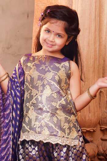 Chotibuti_Purple Silk Zari Banarasi Kurta Sharara Set _Online_at_Aza_Fashions