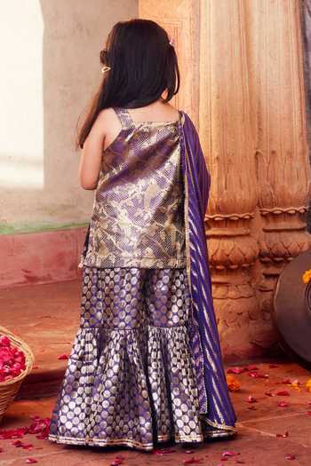 Shop_Chotibuti_Purple Silk Zari Banarasi Kurta Sharara Set _at_Aza_Fashions
