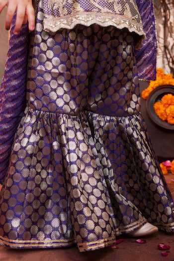 Shop_Chotibuti_Purple Silk Zari Banarasi Kurta Sharara Set _Online_at_Aza_Fashions