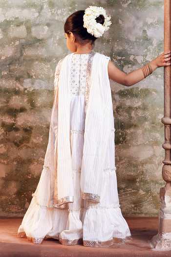 Shop_Chotibuti_White Cotton Embroidery Anarkali And Dupatta Set _at_Aza_Fashions