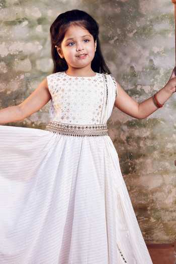 Chotibuti_White Cotton Embroidery, Zari Anarkali And Belt Set _Online_at_Aza_Fashions