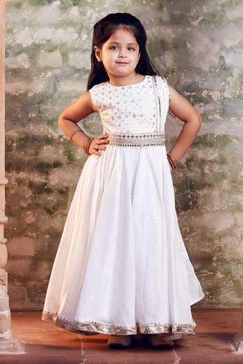 Buy_Chotibuti_White Cotton Embroidery, Zari Anarkali And Belt Set _at_Aza_Fashions