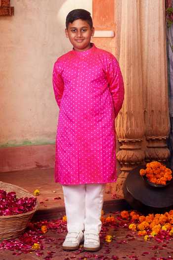 Buy_Chotibuti_Pink Silk Banarasi Kurta And Pyjama Set _at_Aza_Fashions