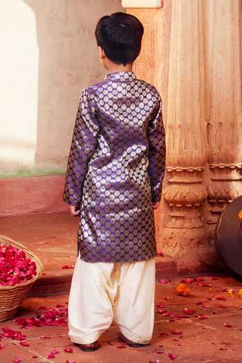 Shop_Chotibuti_Purple Silk Zari Banarasi Kurta And Pyjama Set _at_Aza_Fashions