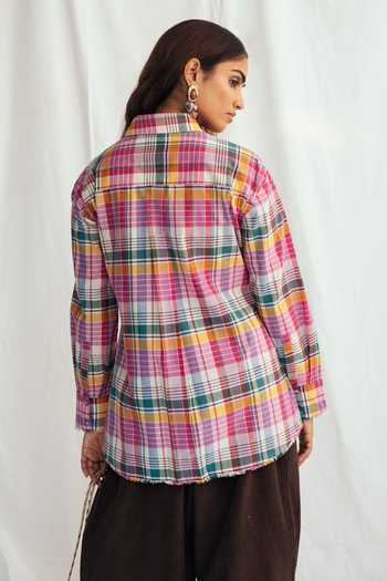 Shop_Jodi_Multi Color Chanderi Applique Collared Sherbet Wrap Shirt _at_Aza_Fashions