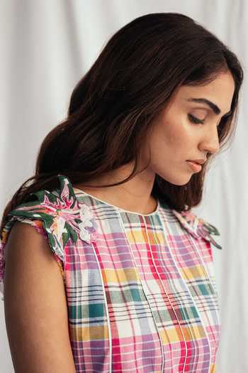 Shop_Jodi_Multi Color Chanderi Applique Round Neck Sherbet Panel Dress _Online_at_Aza_Fashions