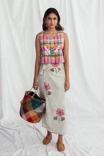 Buy_Jodi_Multi Color Cotton Beads, Applique Round Neck Sherbet Top _Online_at_Aza_Fashions