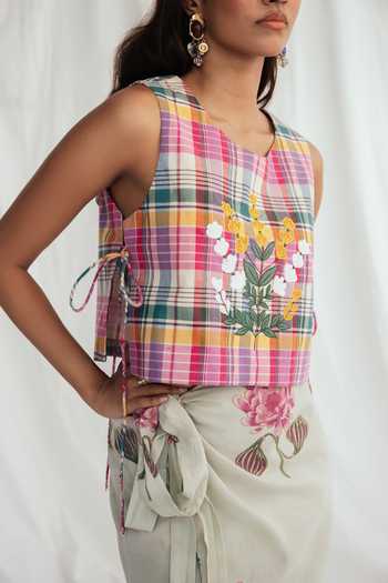 Shop_Jodi_Multi Color Cotton Beads, Applique Round Neck Sherbet Top _Online_at_Aza_Fashions