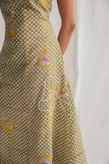 Jodi_Multi Color Cotton Embroidery, Beads Round Neck Panna Panelled Dress _at_Aza_Fashions
