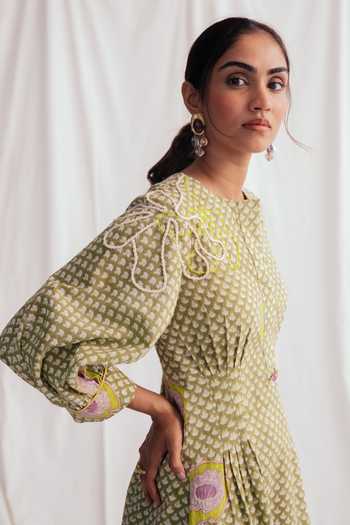 Jodi_Multi Color Cotton Embroidery Round Neck Panna Printed Dress _Online_at_Aza_Fashions