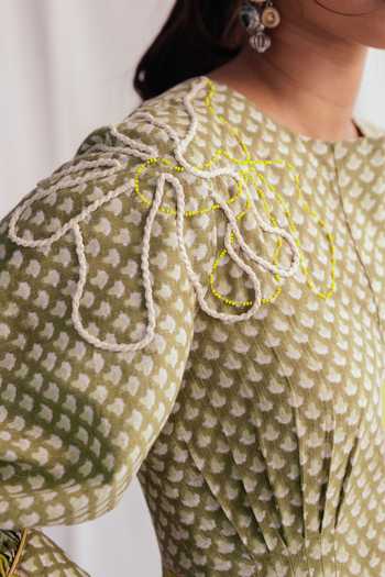 Buy_Jodi_Multi Color Cotton Embroidery Round Neck Panna Printed Dress _Online_at_Aza_Fashions