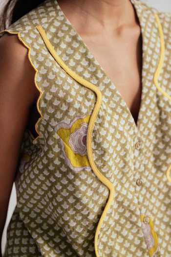 Shop_Jodi_Multi Color Cotton Embroidery V-, Button-down Panna Printed Shirt _Online_at_Aza_Fashions