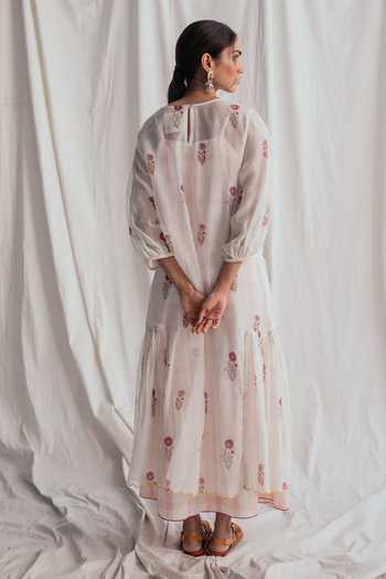 Shop_Jodi_Ivory Cotton Beads Round Neck Kulfi Peasant Dress _at_Aza_Fashions