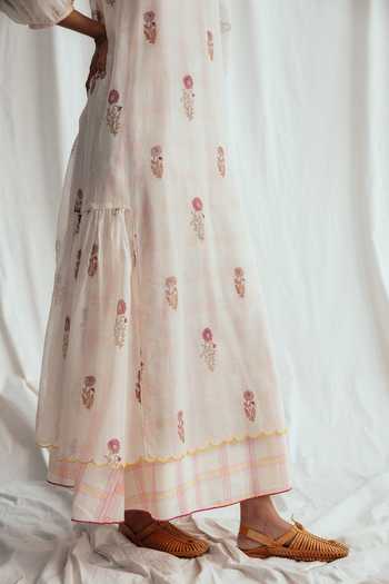 Shop_Jodi_Ivory Cotton Beads Round Neck Kulfi Peasant Dress _Online_at_Aza_Fashions