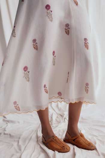 Buy_Jodi_Ivory Chanderi Beads V-neck Kulfi Printed Dress _Online_at_Aza_Fashions