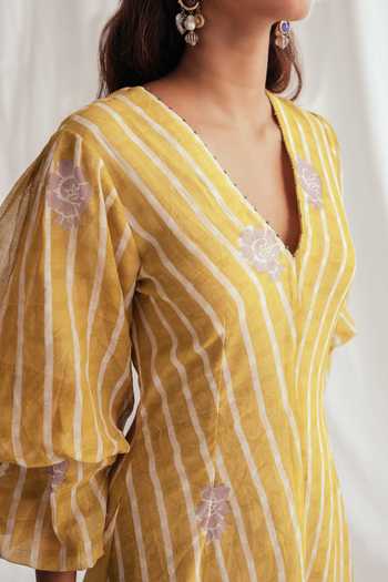 Buy_Jodi_Yellow Chanderi Embroidery, Beads V-neck Dhoop Dress 