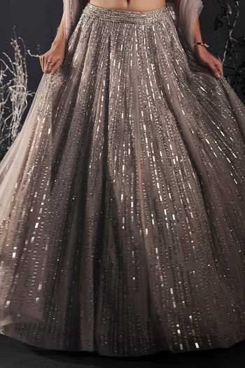 Shivani Awasty_Silver Net Embroidery, Sequins, Crystals Sweetheart Neck Embellished Lehenga Set _Online_at_Aza_Fashions