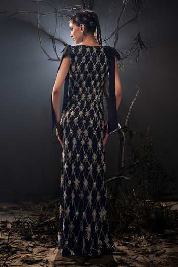 Shop_Shivani Awasty_Black Crepe, Polyester Embroidery, Sequins, Stones Sweetheart Neck Crystal Gown _at_Aza_Fashions