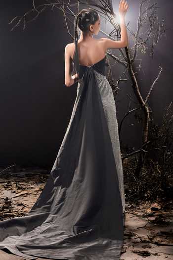 Shivani Awasty_Black Net Sequins Sweetheart Neck Kristina Trail Gown _Online_at_Aza_Fashions