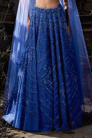 Shop_Shivani Awasty_Blue Net Sequins, Beads, Stones Sweetheart Neck Mid Cascade Lehenga Set _Online_at_Aza_Fashions