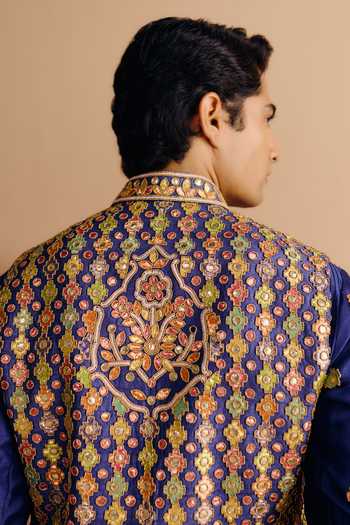 Shop_Amaare_Multi Color Silk, Chanderi Sequins, Beads, Arthav Embroidered Bundi And Kurta Set _at_Aza_Fashions