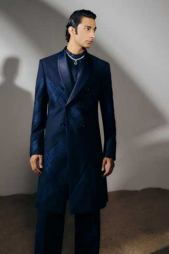 Buy_Amaare_Blue Silk, Wool Gota Patti Akasha Embroidered Blazer Set _Online_at_Aza_Fashions