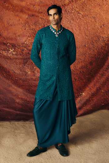 Buy_Amaare_Green Silk Satin Sequins, Beads, Gota Patti Ananta Embroidered Kurta Set _at_Aza_Fashions