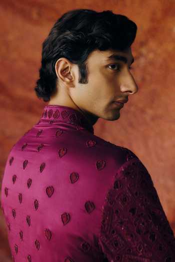 Shop_Amaare_Purple Silk Satin Sequins, Beads, Gota Patti Heruka Embroidered Kurta Set _Online_at_Aza_Fashions