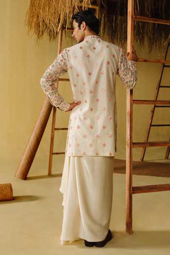 Shop_Amaare_White Chanderi, Silk Satin Beads, Gota Patti Virsa Embroidered Kurta Set _at_Aza_Fashions