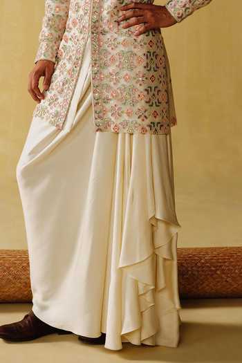 Amaare_White Chanderi, Silk Satin Beads, Gota Patti Virsa Embroidered Kurta Set _Online_at_Aza_Fashions