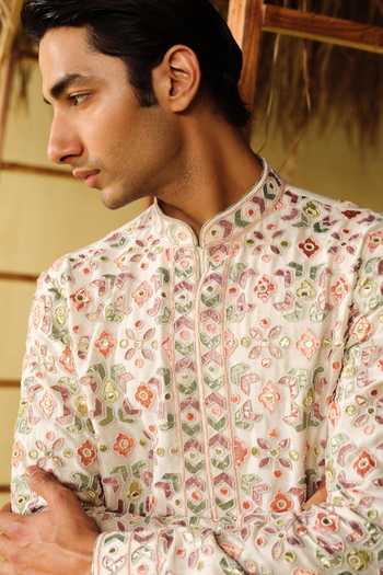 Shop_Amaare_White Chanderi, Silk Satin Beads, Gota Patti Virsa Embroidered Kurta Set _Online_at_Aza_Fashions