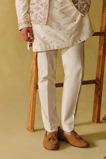 Amaare_White Silk, Chanderi Beads, Gota Patti Bagh Embroidered Bundi Kurta Set _Online_at_Aza_Fashions